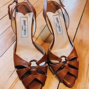 Jimmy Choo Brown Leather Slingback Heels Vintage